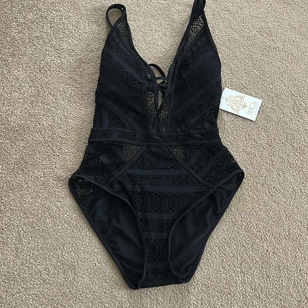 Becca Women's Color Play Crochet Plunge One Piece - Picture 3 of 4